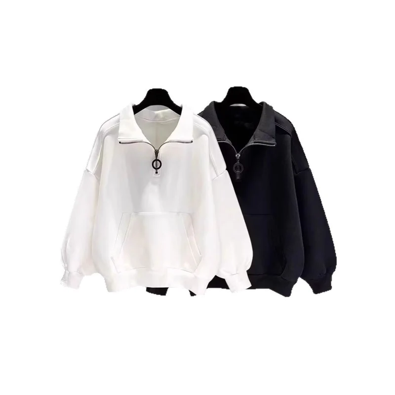 Damen Sportlicher Hochkragen Pullover mit Reißverschluss Drune