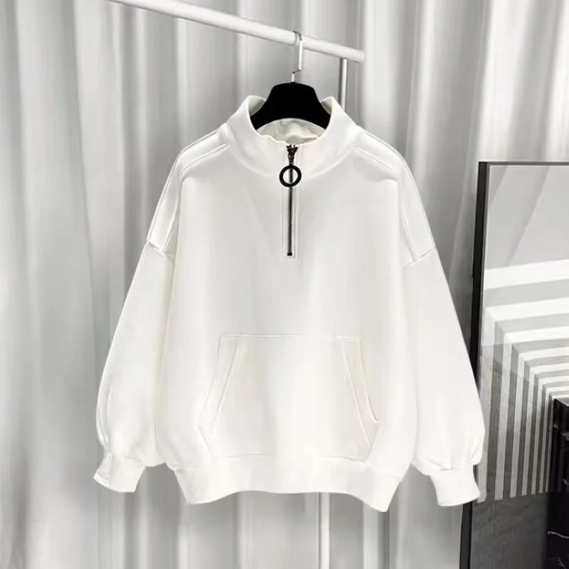 Damen Sportlicher Hochkragen Pullover mit Reißverschluss Drune