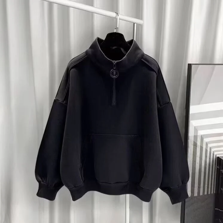 Damen Sportlicher Hochkragen Pullover mit Reißverschluss Drune