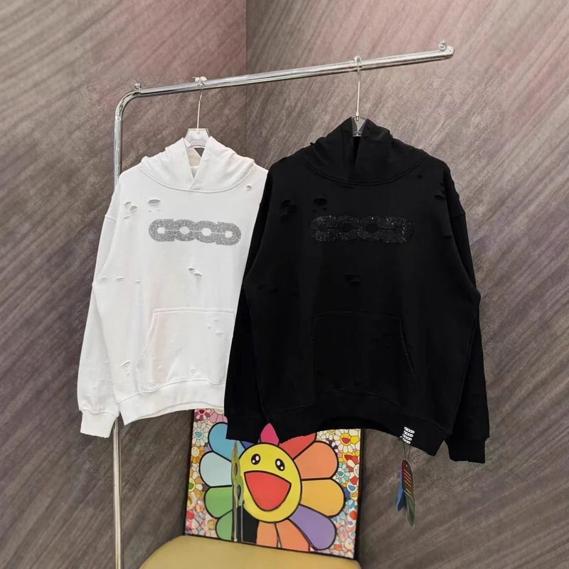 Damen Oversized Kapuzenpullover mit zerrissenen Details Drune
