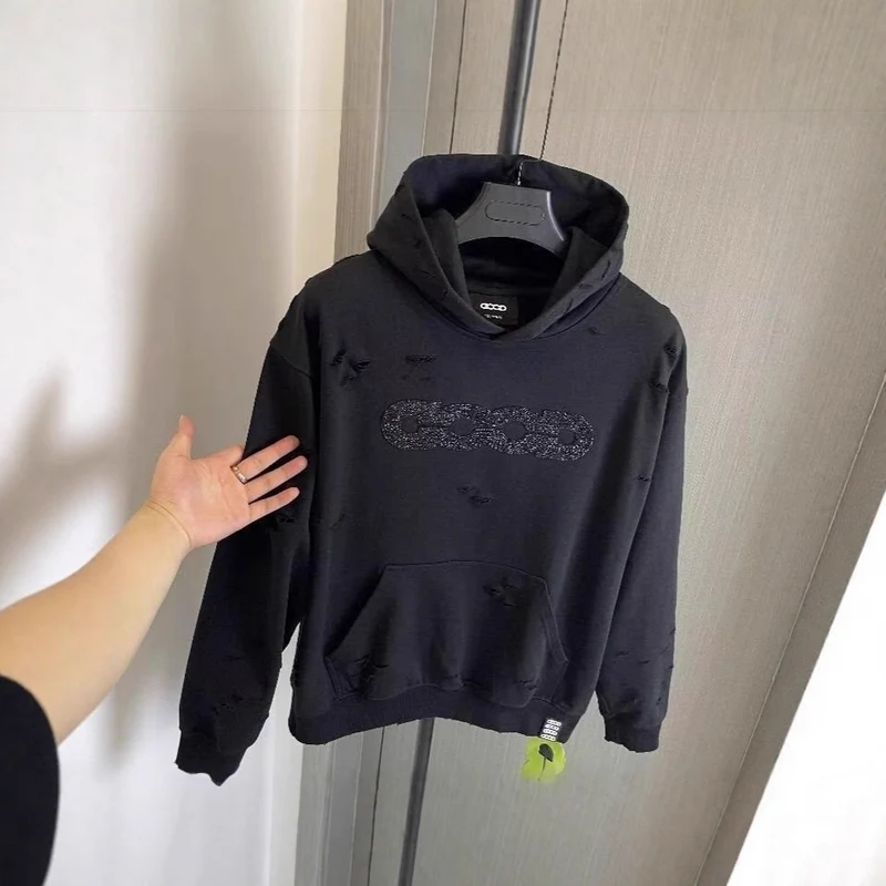 Damen Oversized Kapuzenpullover mit zerrissenen Details Drune