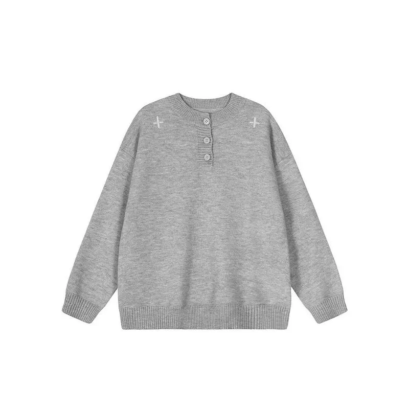 Damen Modischer Oversized Pullover mit Knopfleiste Drune