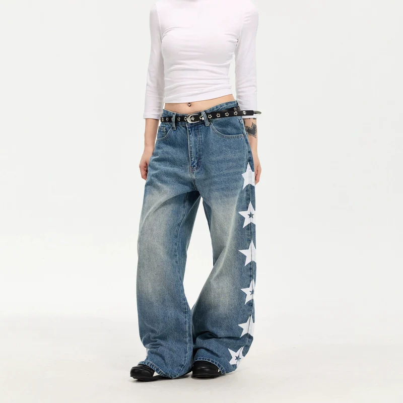 Damen Modische Weitgeschnittene Jeans mit Sternen-Design Drune