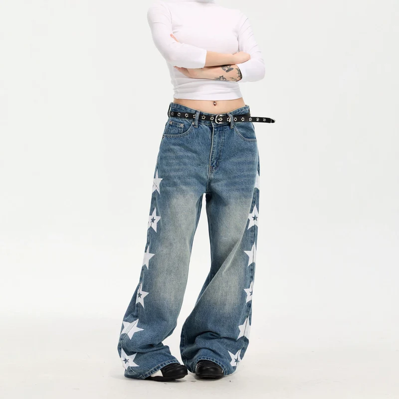 Damen Modische Weitgeschnittene Jeans mit Sternen-Design Drune