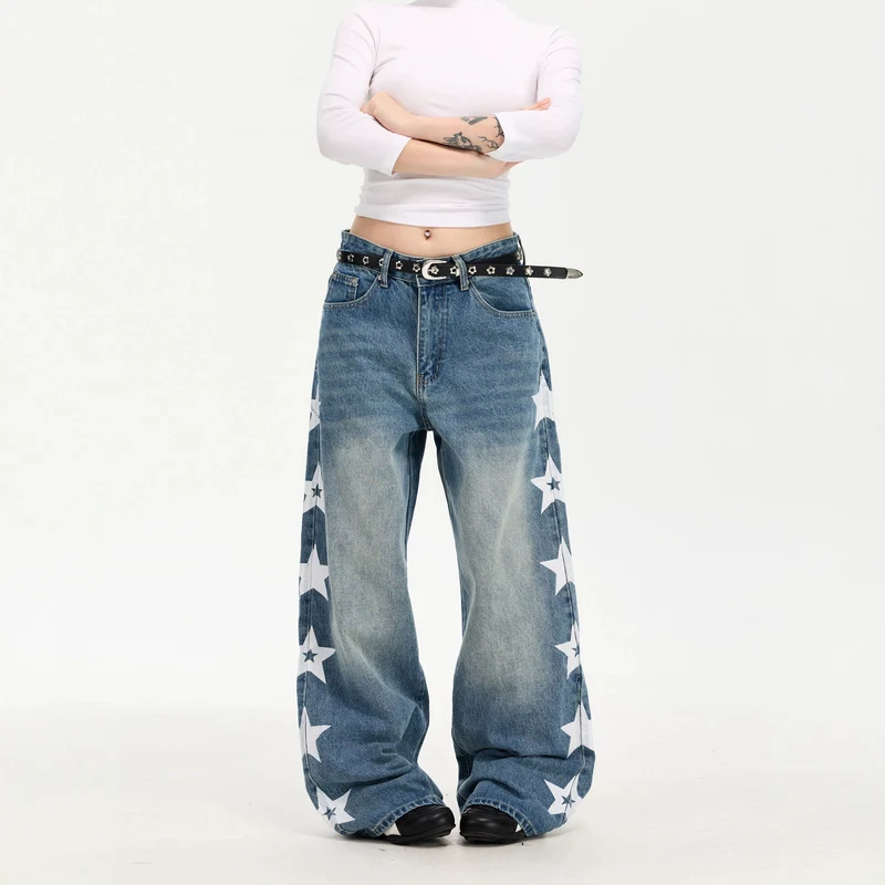 Damen Modische Weitgeschnittene Jeans mit Sternen-Design Drune
