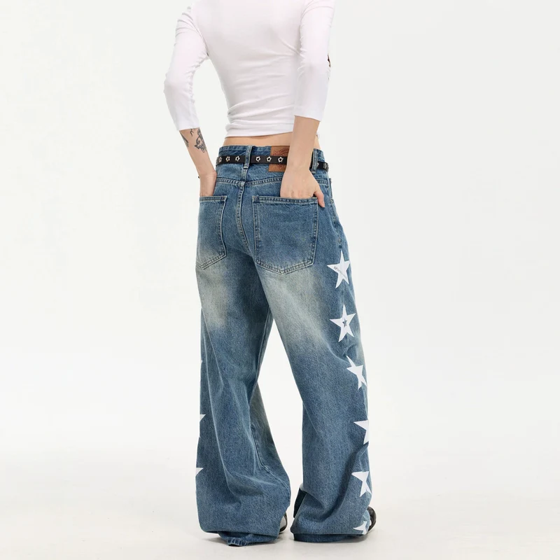 Damen Modische Weitgeschnittene Jeans mit Sternen-Design Drune