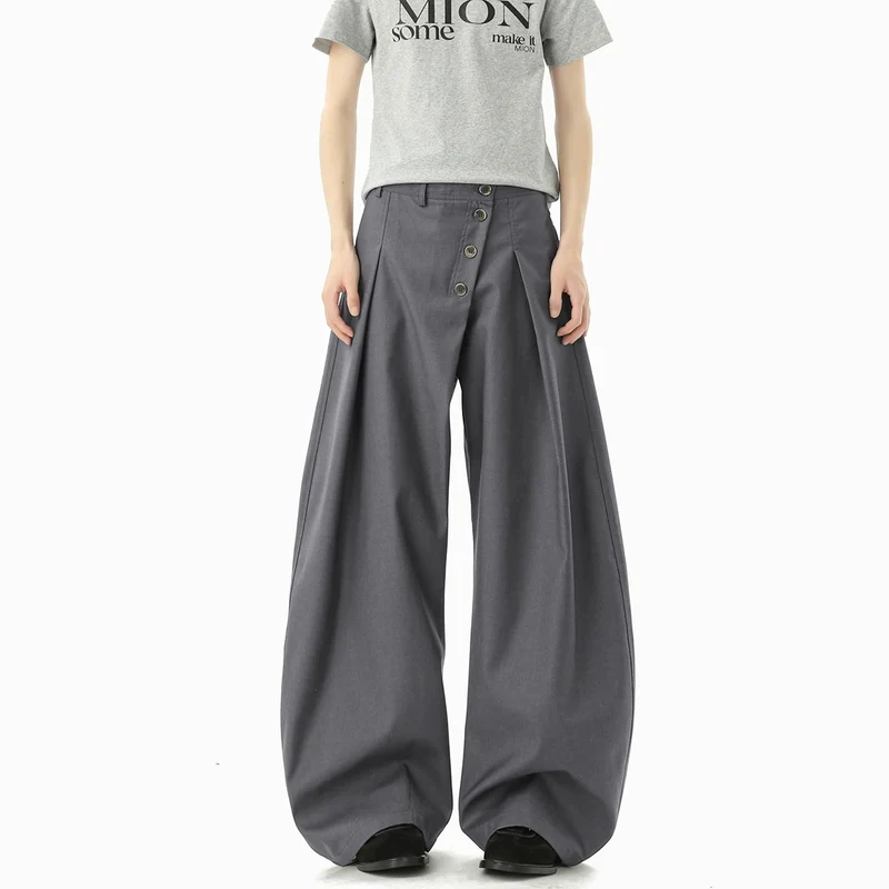 Damen Modische Weitgeschnittene Hose mit Knopfdetails Drune