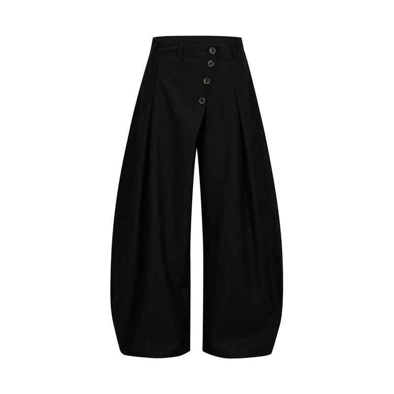Damen Modische Weitgeschnittene Hose mit Knopfdetails Drune