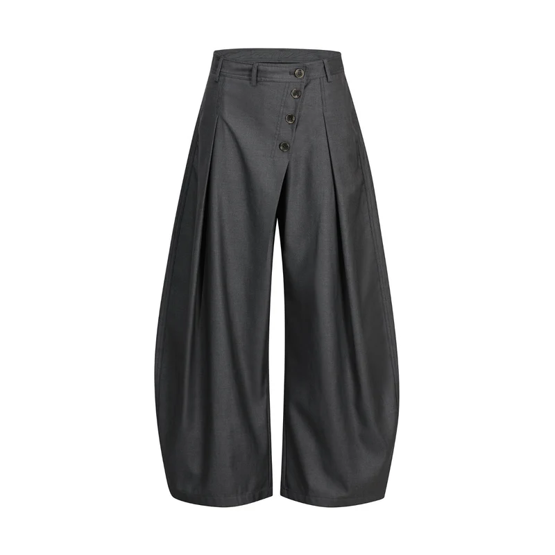 Damen Modische Weitgeschnittene Hose mit Knopfdetails Drune