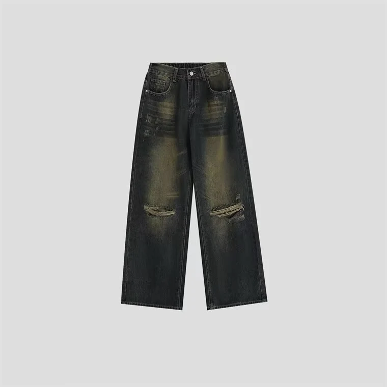 Damen Modische Weitbeinjeans mit zerrissenen Details Drune