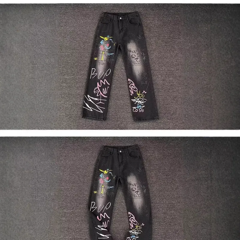 Damen Modische Jeans mit kreativem Grafikdruck Drune