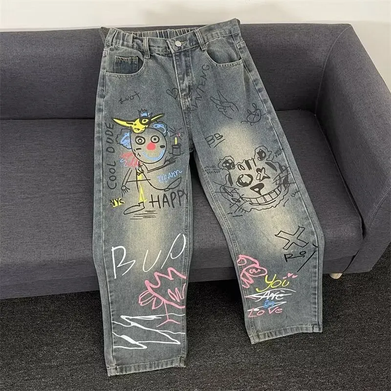Damen Modische Jeans mit kreativem Grafikdruck Drune