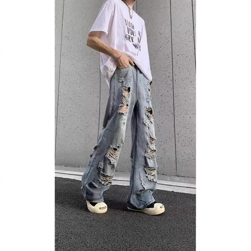 Damen Modische Destroyed Baggy-Jeans Drune
