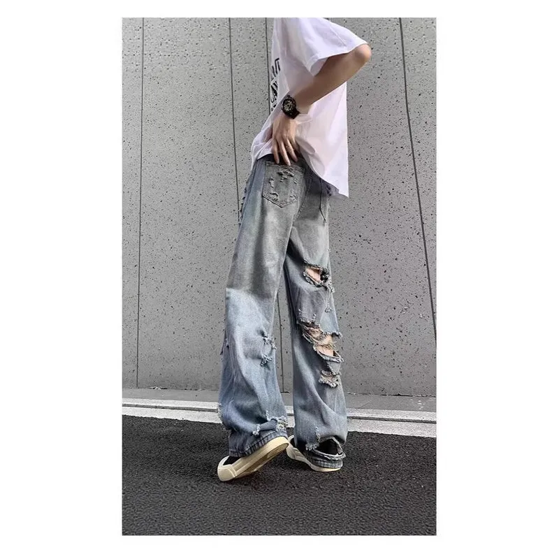 Damen Modische Destroyed Baggy-Jeans Drune