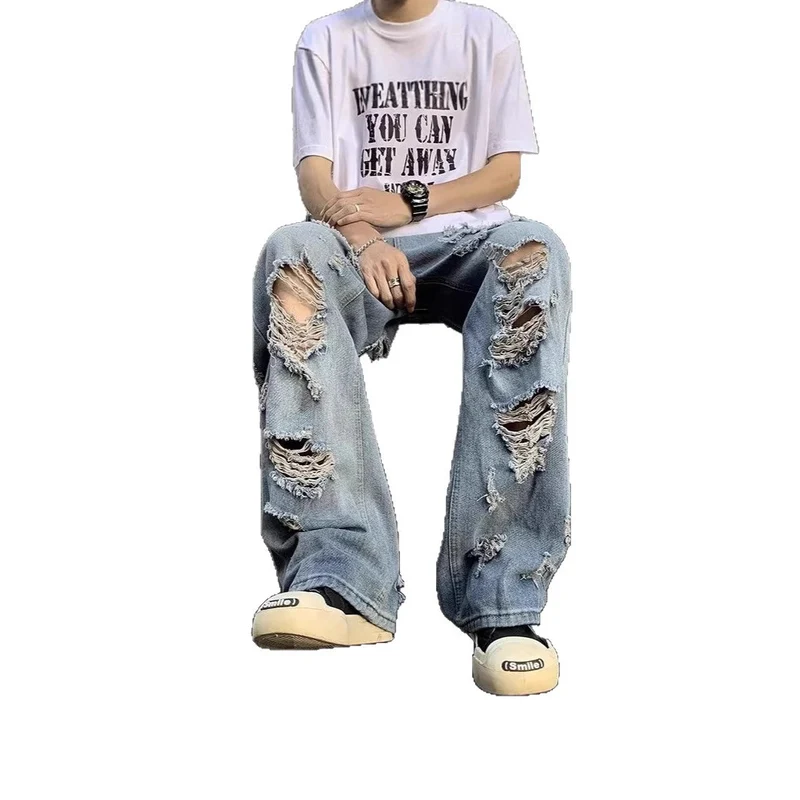 Damen Modische Destroyed Baggy-Jeans Drune