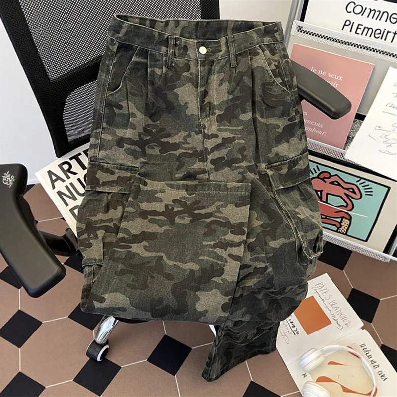 Damen Modische Cargo-Hose mit Camouflage-Muster Drune
