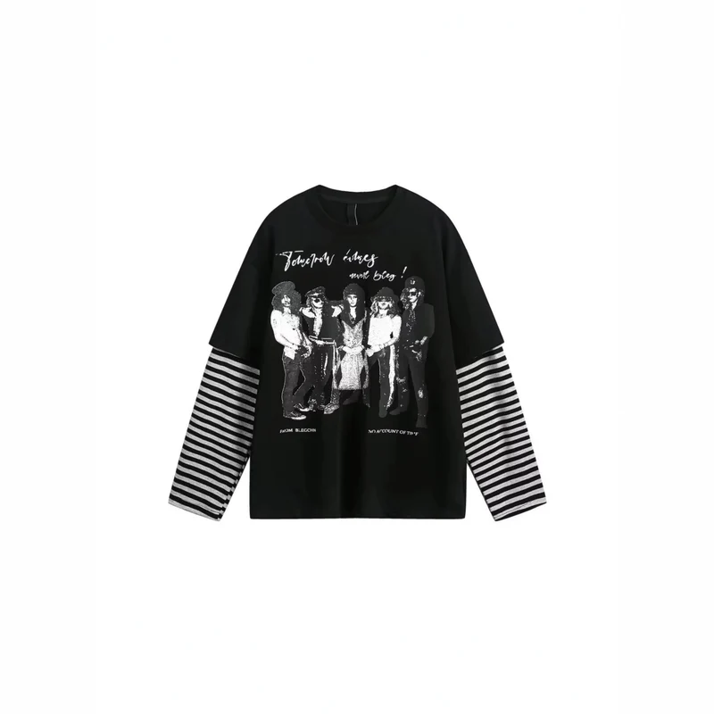 Damen Lässiges Oversized T-Shirt mit gestreiften Ärmeln Drune