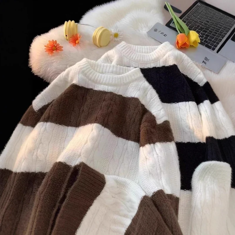 Damen Lässiger Strickpullover mit Zopfmuster Drune