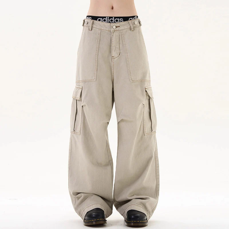 Damen Lässige Weitgeschnittene Cargo-Hose mit praktischen Taschen Drune