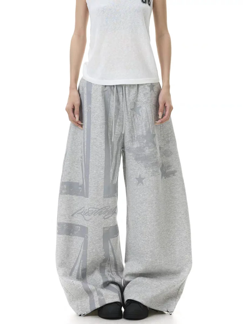 Damen Lässige Übergröße Sweatpants mit grafischen Designelementen Drune