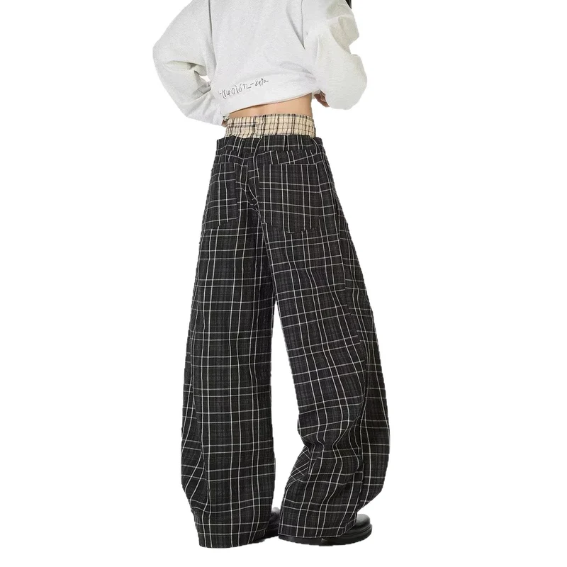 Damen Lässige Karotten-Hosen mit Karomuster Drune