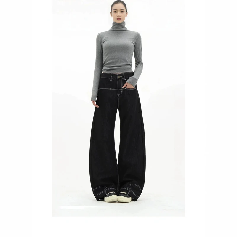 Damen Hochtaillierte Jeans mit weitem Bein Drune