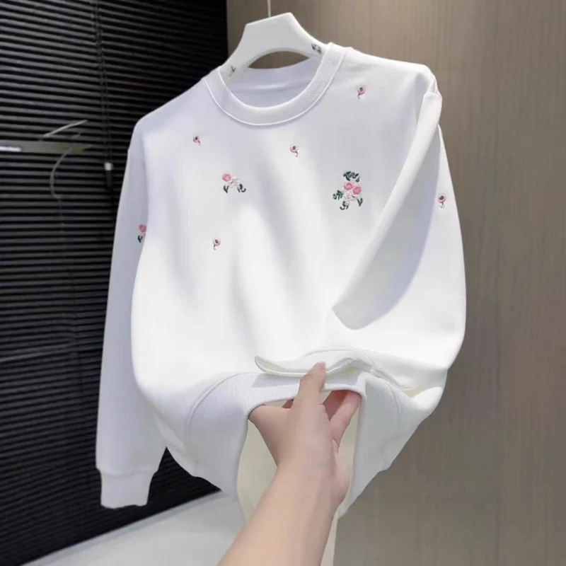 Damen Eleganter Oversized Pullover mit floralem Stickdesign Drune