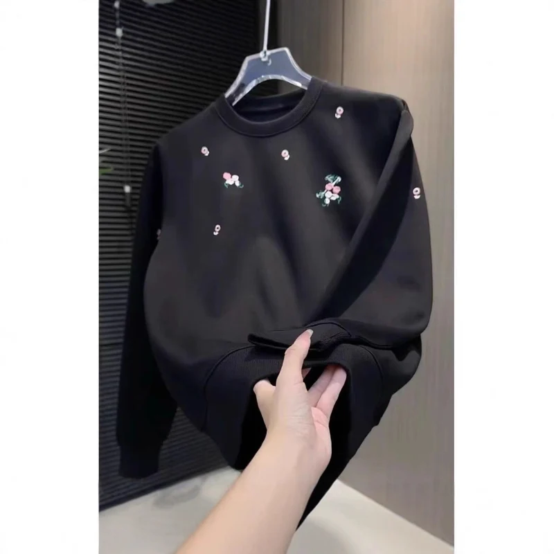 Damen Eleganter Oversized Pullover mit floralem Stickdesign Drune