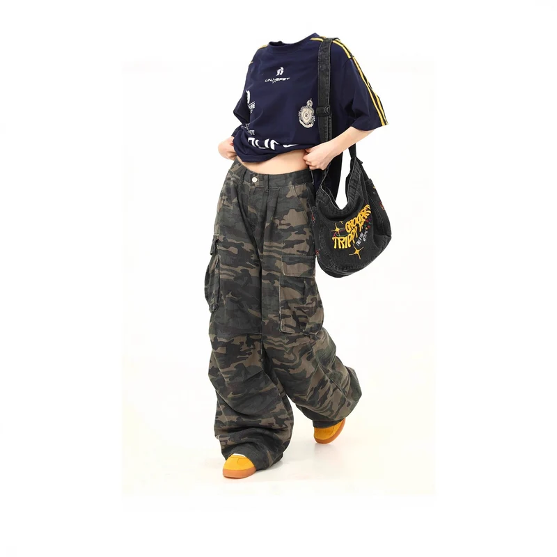 Damen Cargo-Hose mit weitem Bein und camouflagemuster Drune