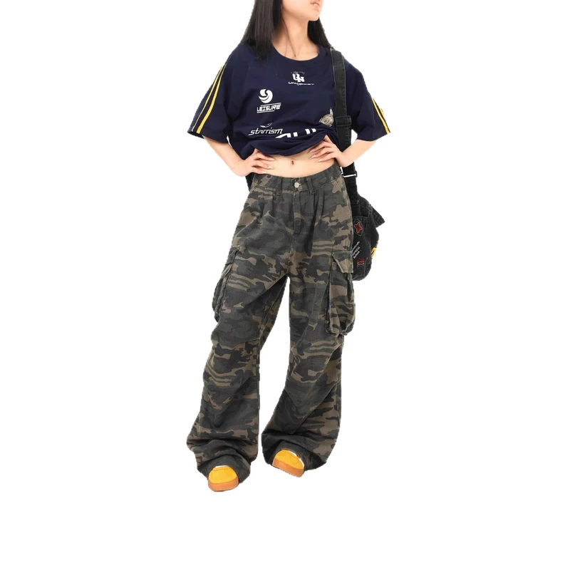 Damen Cargo-Hose mit weitem Bein und camouflagemuster Drune