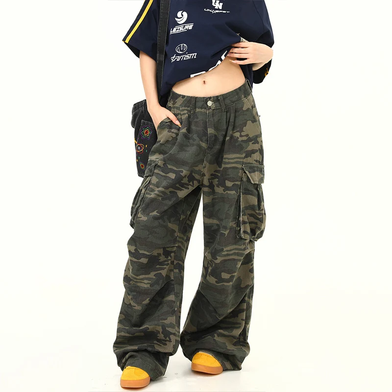Damen Cargo-Hose mit weitem Bein und camouflagemuster Drune