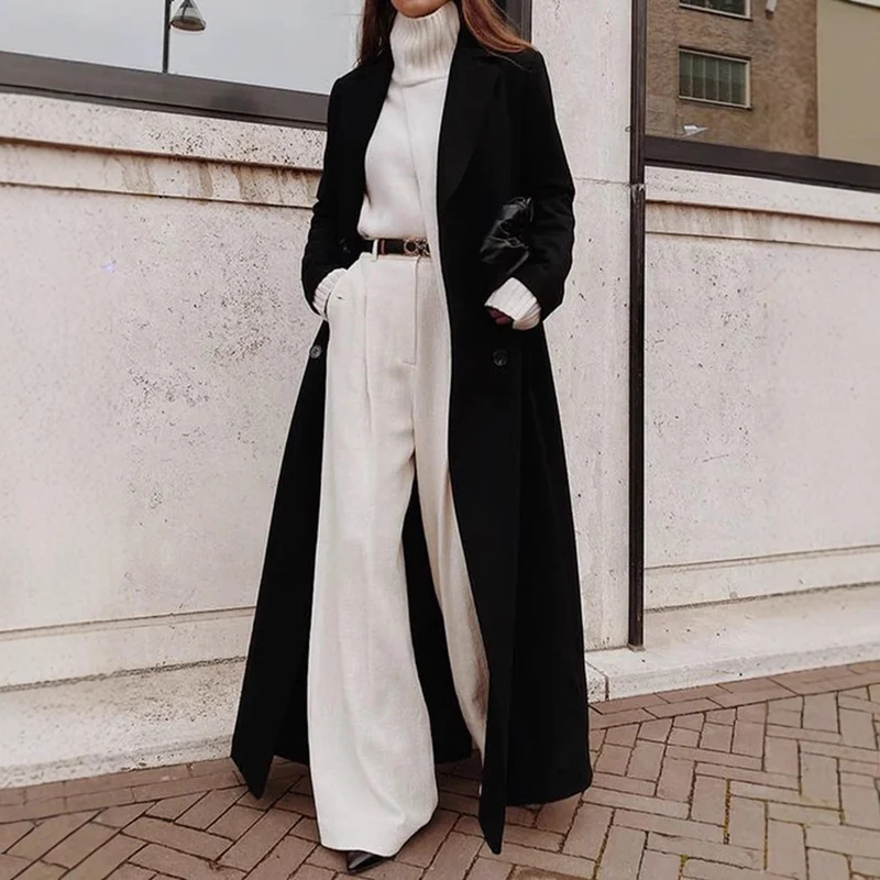 Damen Elegante Trenchcoat-Jacke mit langem Schnitt und Gürtel Drune