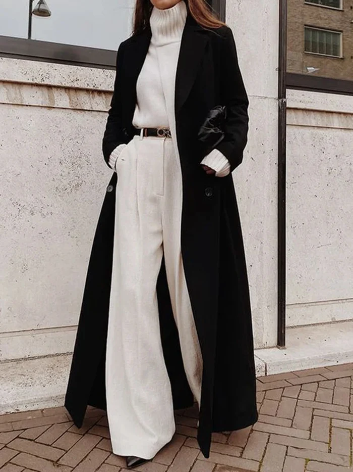 Damen Elegante Trenchcoat-Jacke mit langem Schnitt und Gürtel Drune