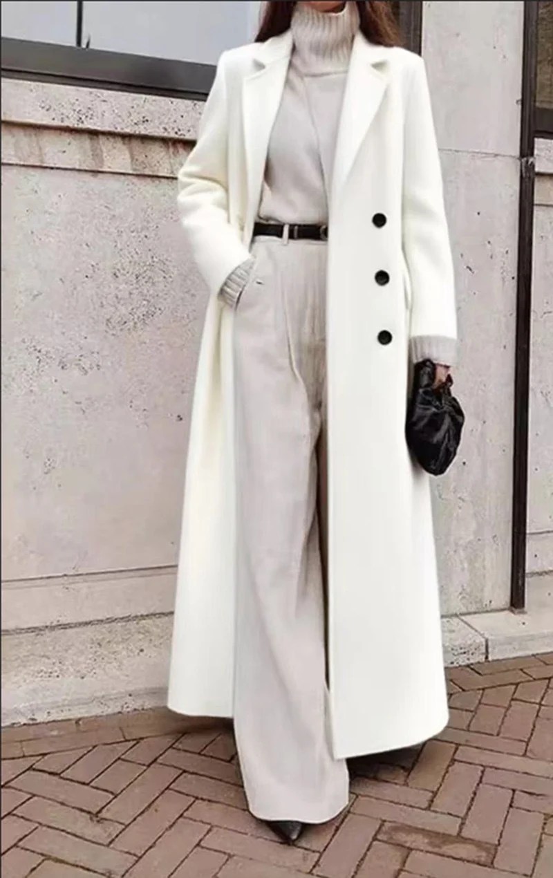 Damen Elegante Trenchcoat-Jacke mit langem Schnitt und Gürtel Drune