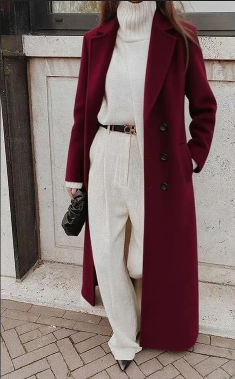Damen Elegante Trenchcoat-Jacke mit langem Schnitt und Gürtel Drune