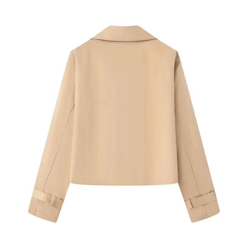 Damen nan kurz geschnittener Cropped Trenchcoat mit doppelreihiger Knopfleiste und verstellbaren Ärmelriemen Drune