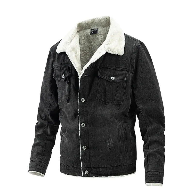 Herren Jeansjacke mit Teddyfutter und Hemdkragen Drune