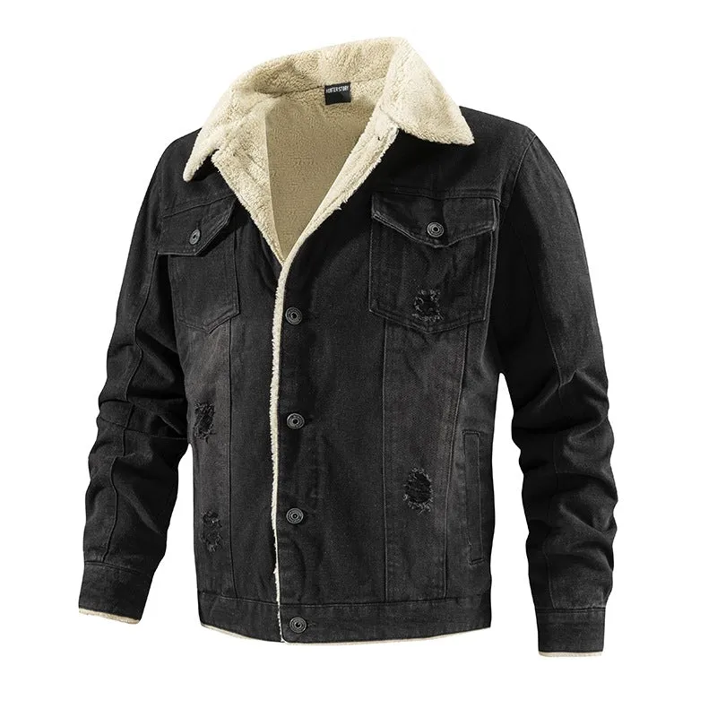 Herren Jeansjacke mit Teddyfutter, Sherpa‑Innenfutter und Used‑Look Drune