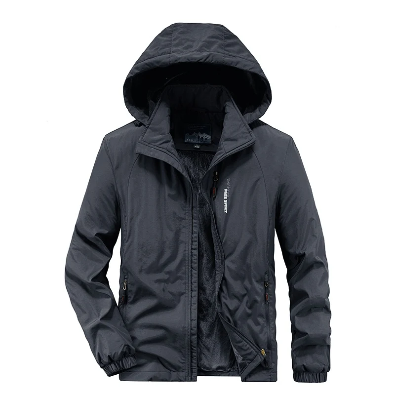 Herren Isolierte Outdoor-Übergangsjacke mit wärmendem Teddyfutter und Kapuze Drune