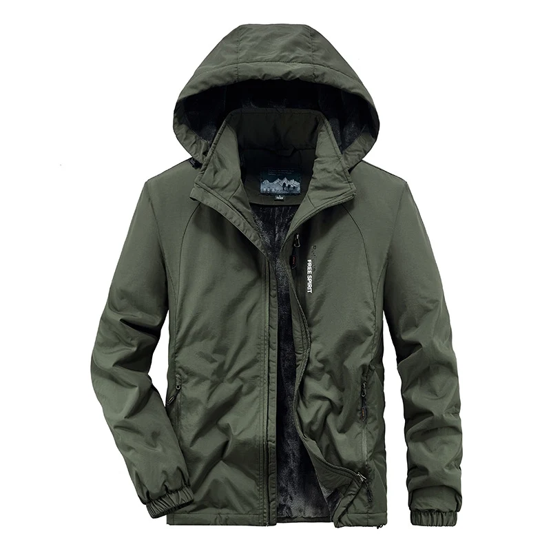 Herren Isolierte Outdoor-Übergangsjacke mit wärmendem Teddyfutter und Kapuze Drune