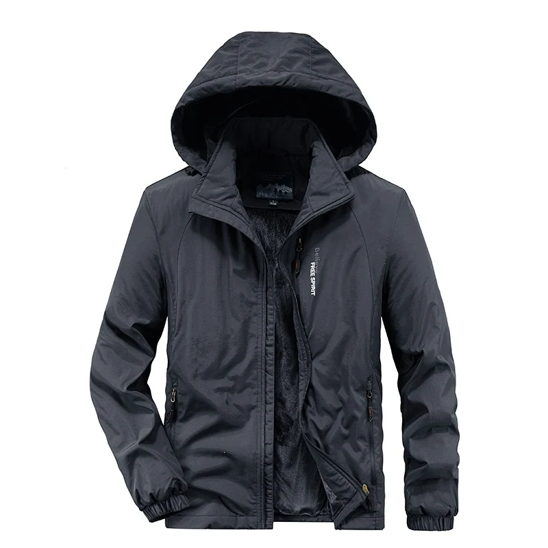 Herren Isolierte Outdoor-Übergangsjacke mit wärmendem Teddyfutter und Kapuze Drune
