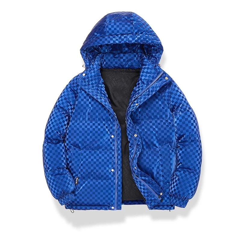 Herren Hochglänzende gesteppte Thermojacke mit Kapuze & Karo‑Struktur Drune