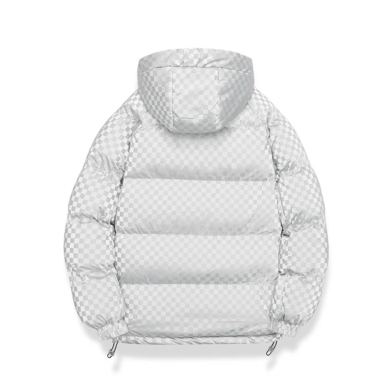 Herren Hochglänzende gesteppte Thermojacke mit Kapuze & Karo‑Struktur Drune
