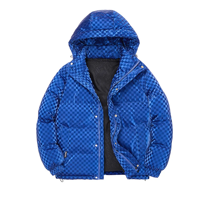 Herren Hochglänzende gesteppte Thermojacke mit Kapuze & Karo‑Struktur Drune