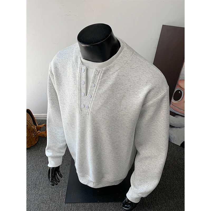 Herren Henley-Sweatshirt mit Knopfleiste, Oversize-Schnitt & gerippten Bündchen Drune