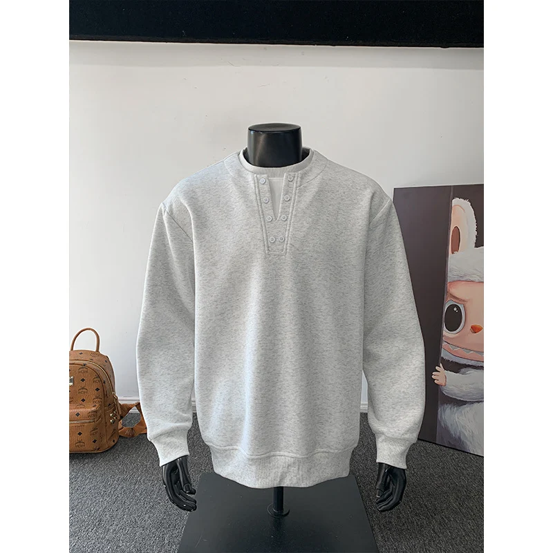 Herren Henley-Sweatshirt mit Knopfleiste, Oversize-Schnitt & gerippten Bündchen Drune