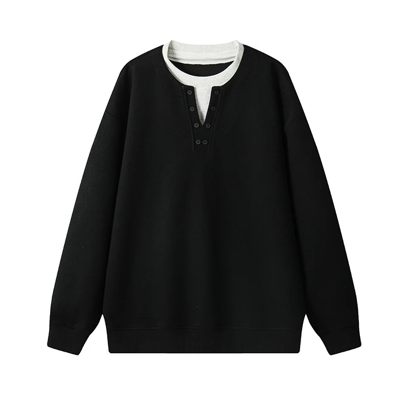 Herren Henley-Sweatshirt mit Knopfleiste, Oversize-Schnitt & gerippten Bündchen Drune