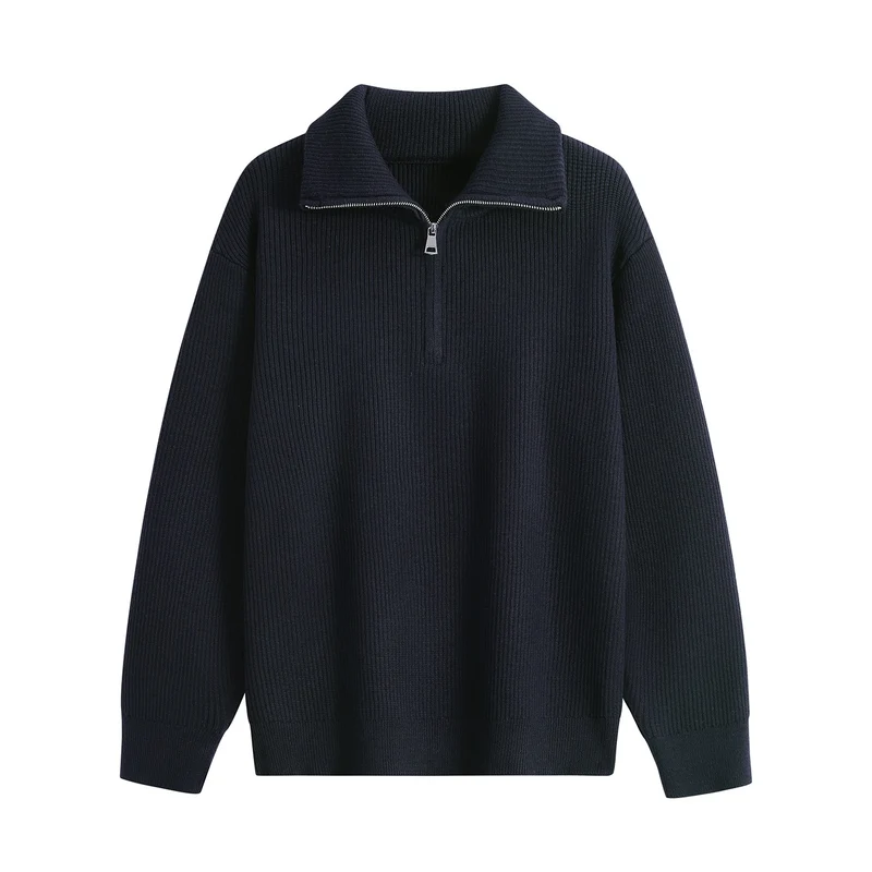 Herren Halbzip-Strickpullover mit Rippenstruktur und großem Umlegekragen Drune