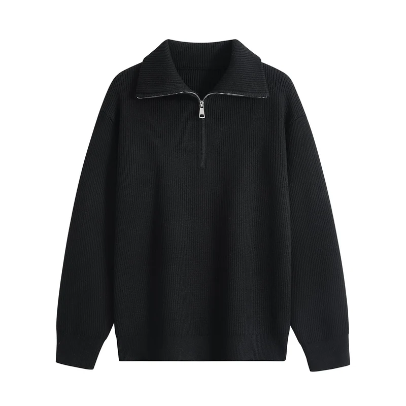 Herren Halbzip-Strickpullover mit Rippenstruktur und großem Umlegekragen Drune