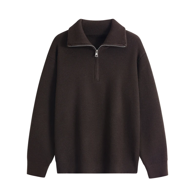 Herren Halbzip-Strickpullover mit Rippenstruktur und großem Umlegekragen Drune